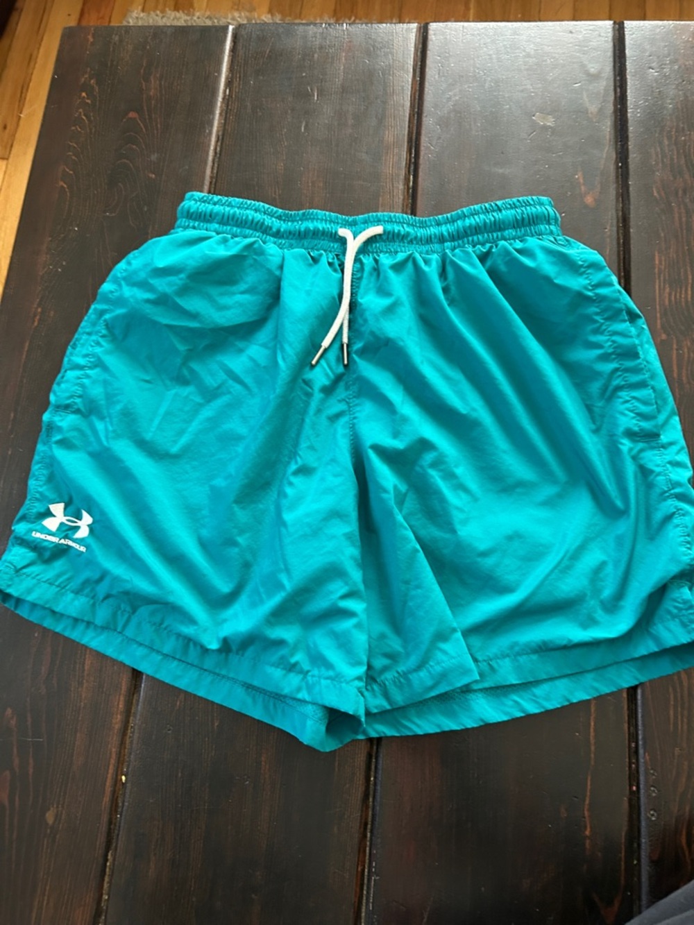 Under Armour Teal Athletic Swim Shorts with White Drawstring